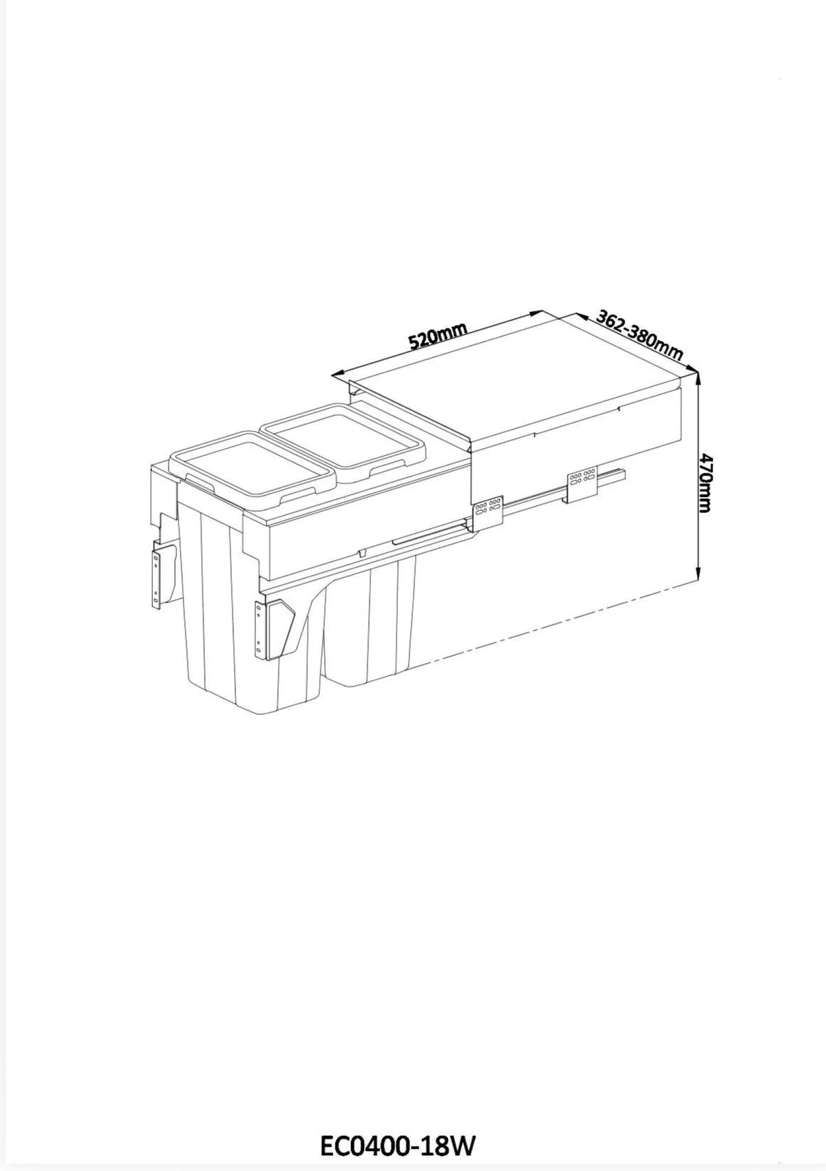 Vora 36L Side-Mounted Pull-Out Kitchen Bin (2x18L) – view 2
