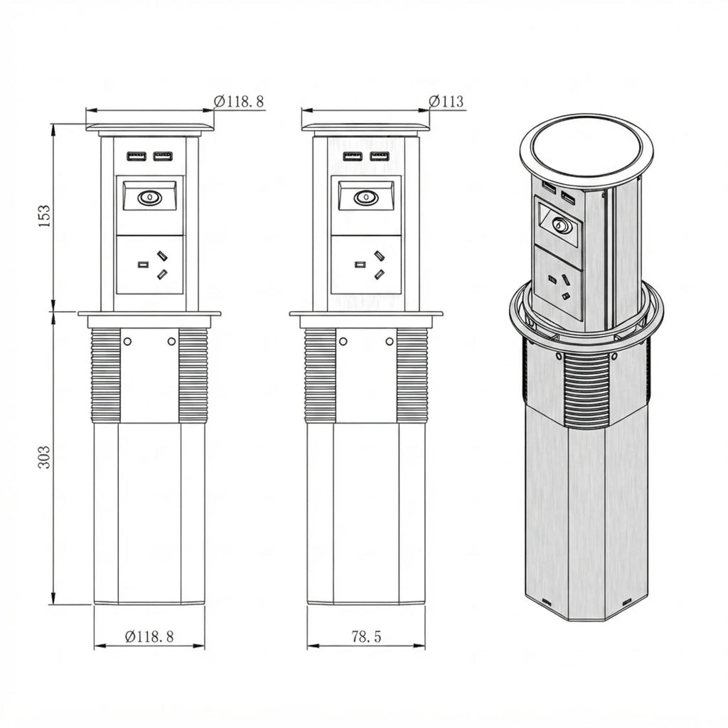 Smart Lifting Socket – Pop-Up Benchtop Power – view 2